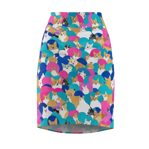 Cobalt Corgi Club on a Pencil Skirt