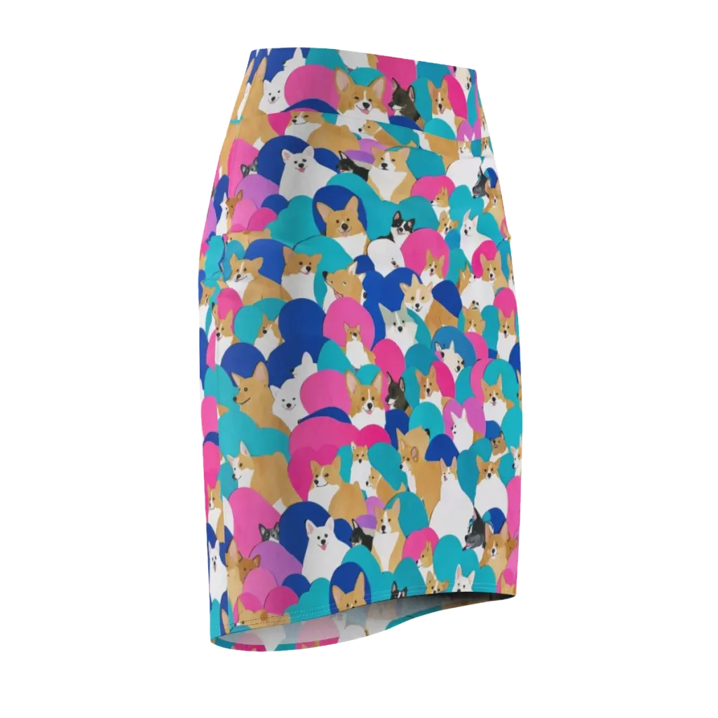 Cobalt Corgi Club on Pencil Skirt — Front Side