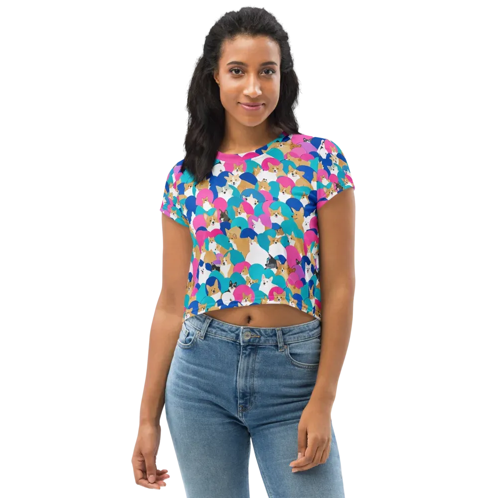 Cobalt Corgi Club on Crop Tee — Front