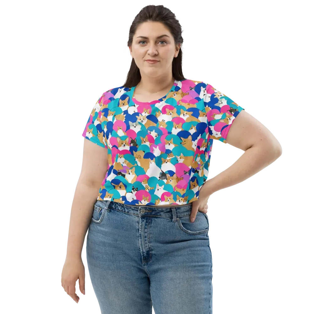 Cobalt Corgi Club on Crop Tee — Front