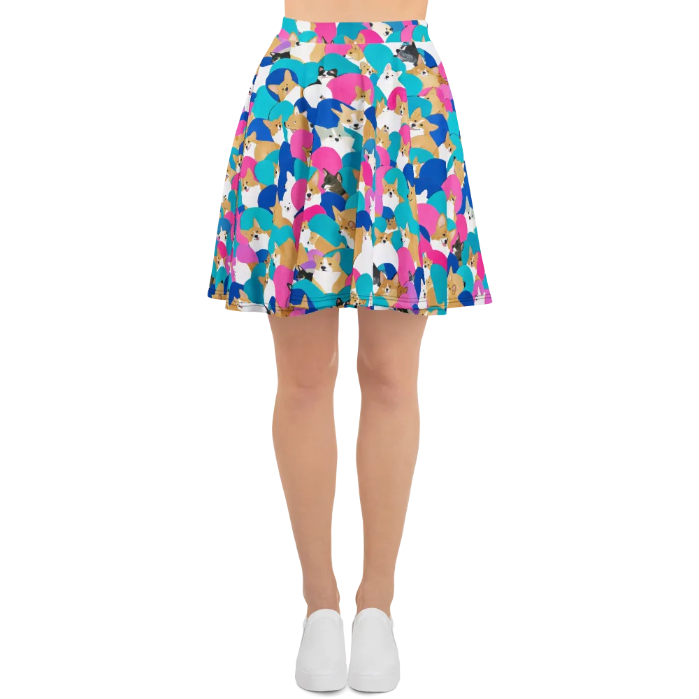 Cobalt Corgi Club on Skater Skirt — Front