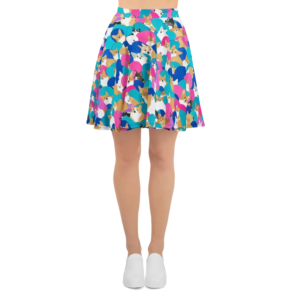 Cobalt Corgi Club on Skater Skirt — Front