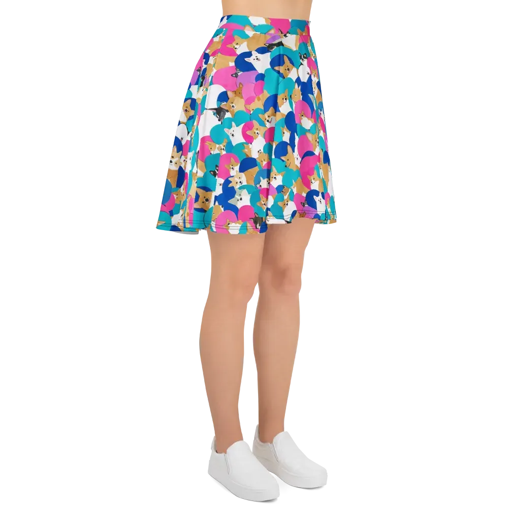 Cobalt Corgi Club on Skater Skirt — Right