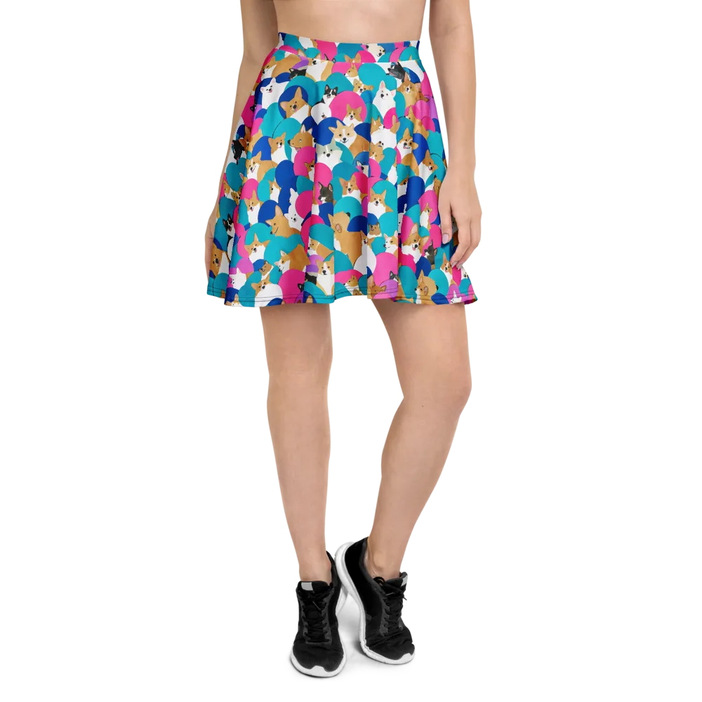 Cobalt Corgi Club on Skater Skirt — Front
