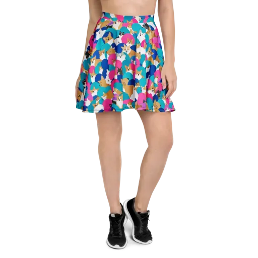 Cobalt Corgi Club on a Skater Skirt