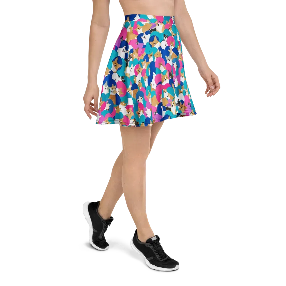 Cobalt Corgi Club on Skater Skirt — Right