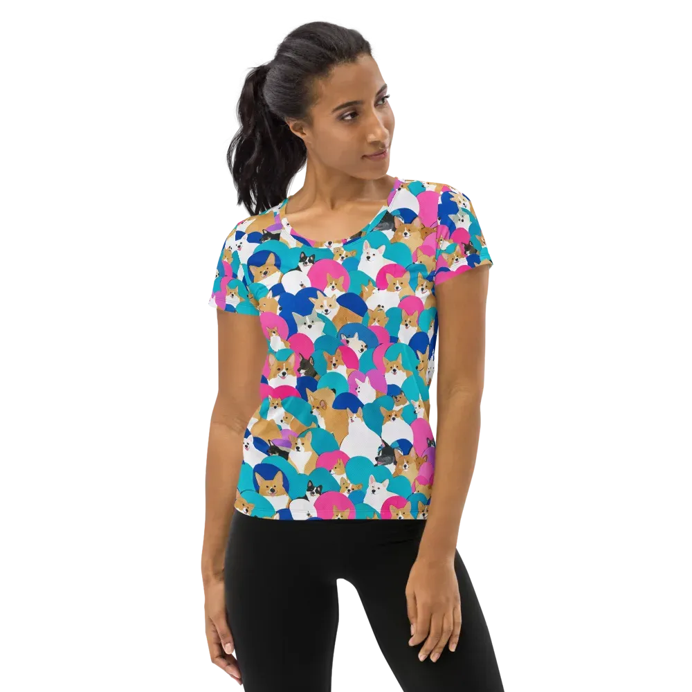 Cobalt Corgi Club on Women's Athletic T-Shirt — Front