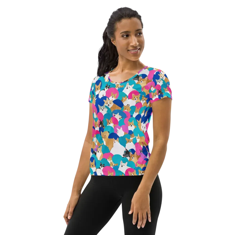 Cobalt Corgi Club on Women's Athletic T-Shirt — Left