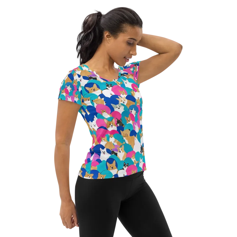 Cobalt Corgi Club on Women's Athletic T-Shirt — Right