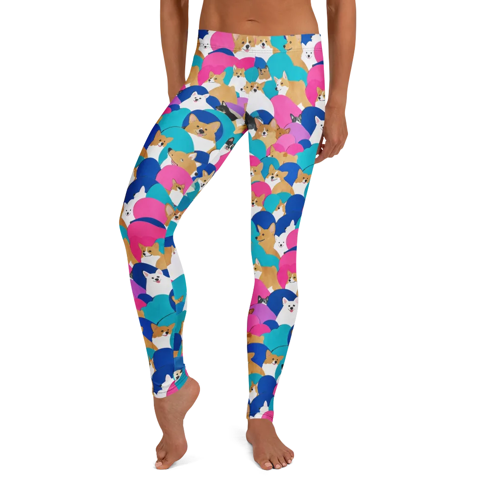 Cobalt Corgi Club on Leggings — Front