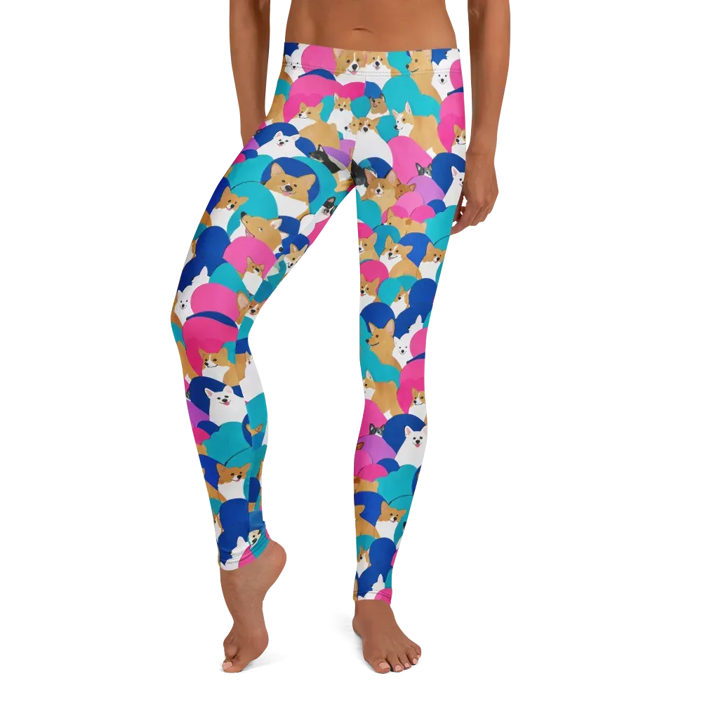 Cobalt Corgi Club on Leggings — Front