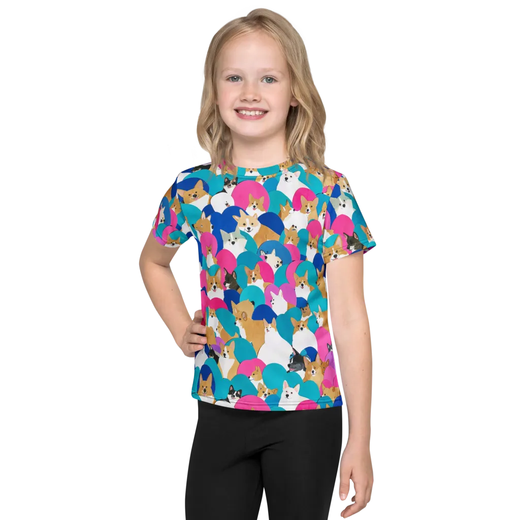 Cobalt Corgi Club on Kids Crew Neck T-Shirt — Front