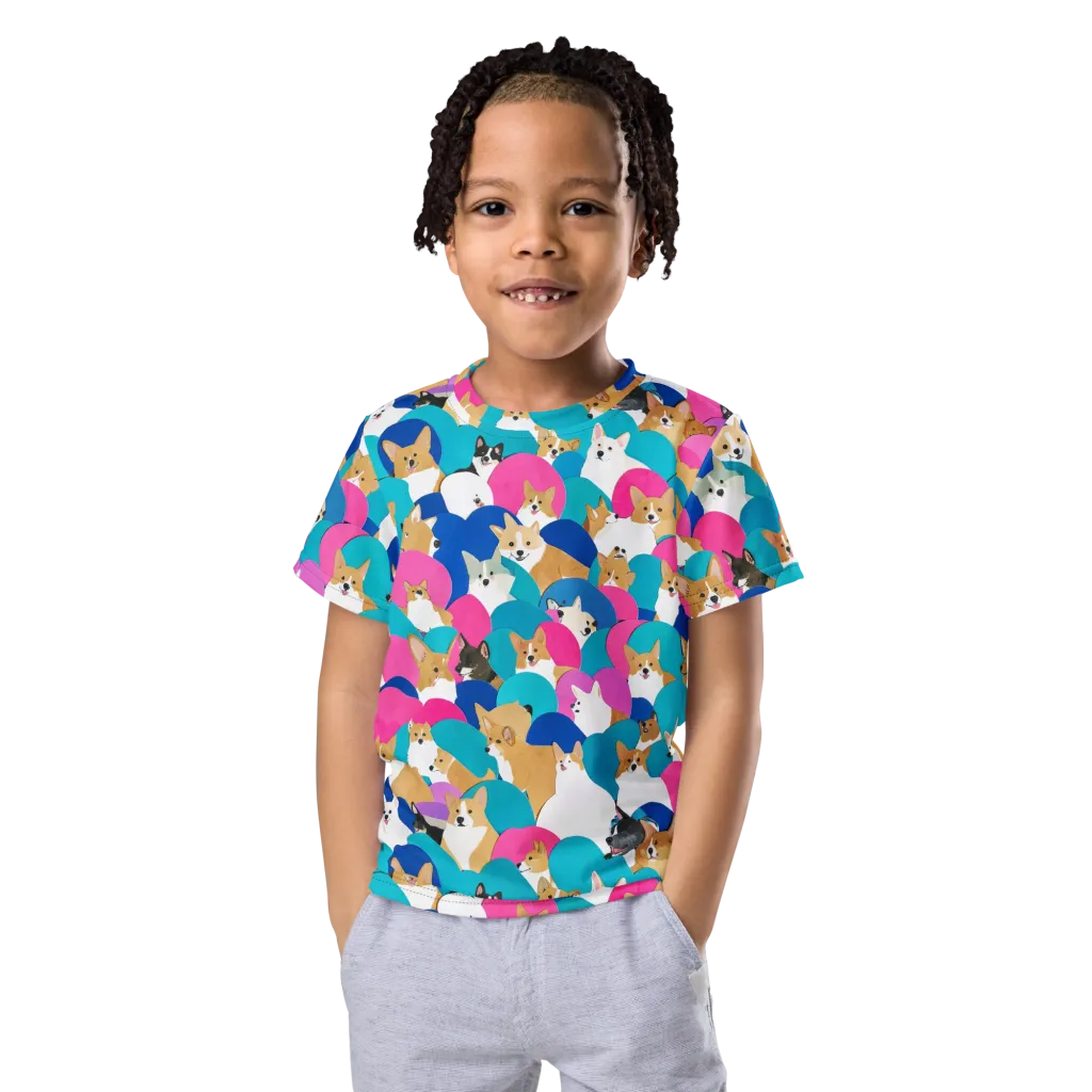 Cobalt Corgi Club on Kids Crew Neck T-Shirt — Front