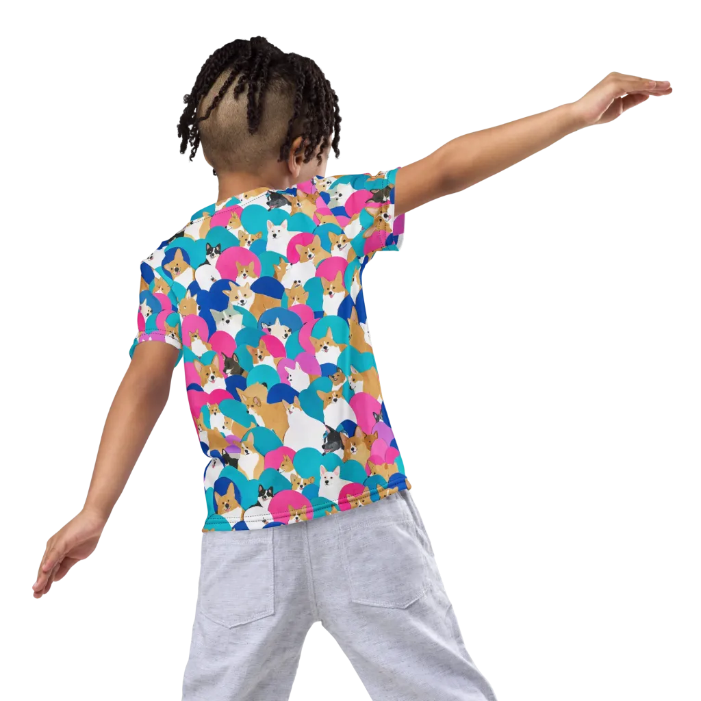 Cobalt Corgi Club on Kids Crew Neck T-Shirt — Back