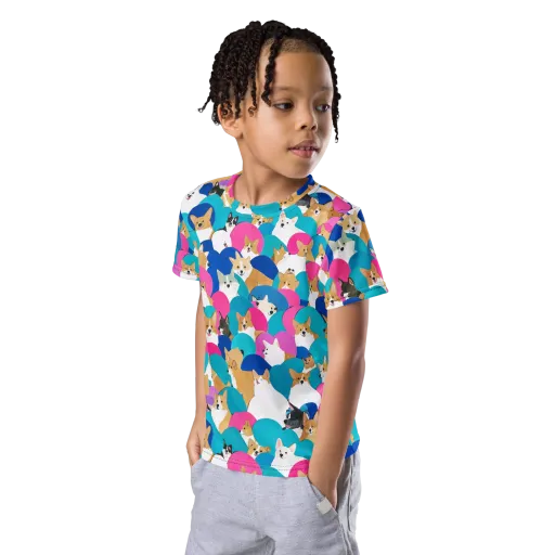 Cobalt Corgi Club on a Kids Crew Neck T-Shirt