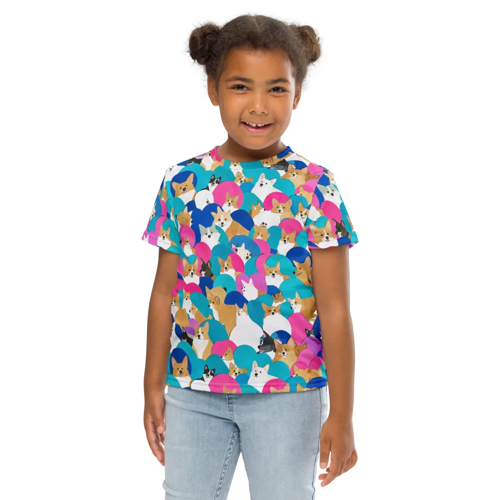 Cobalt Corgi Club on Kids Crew Neck T-Shirt — Front