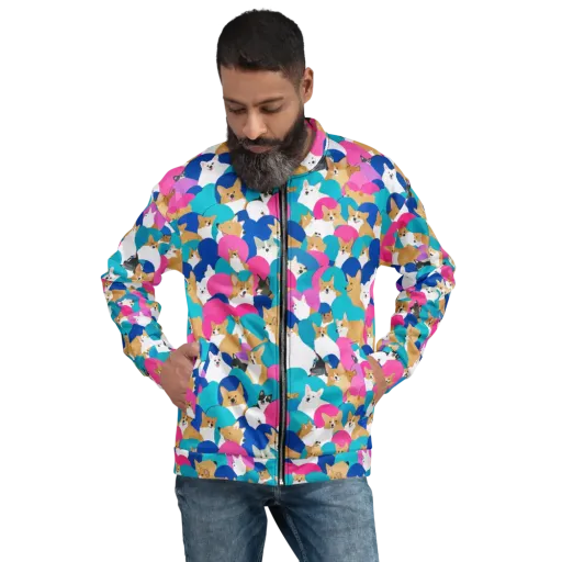 Cobalt Corgi Club on a Bomber Jacket