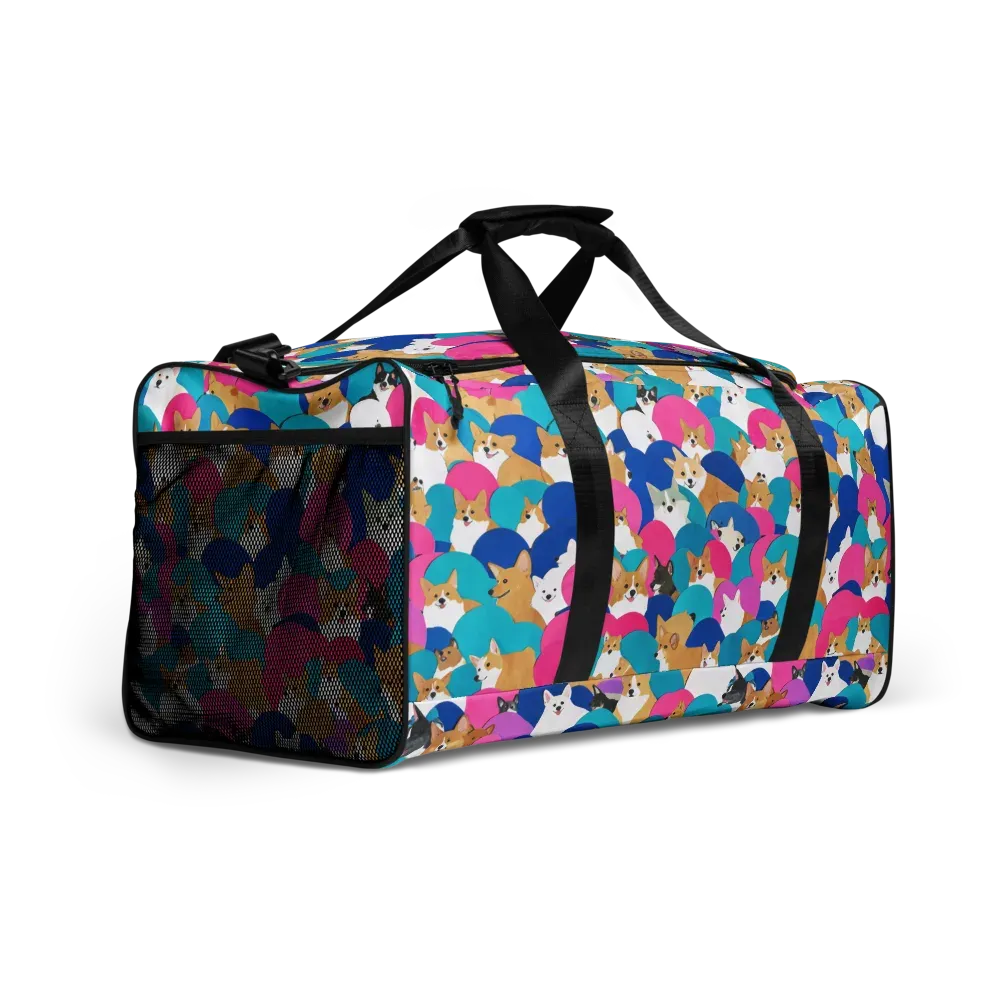Cobalt Corgi Club on Duffle Bag — Right Front
