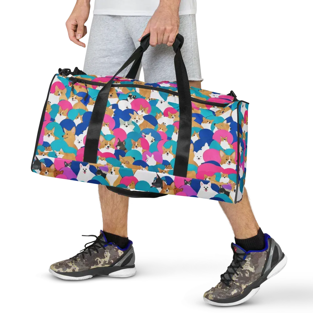 Cobalt Corgi Club on Duffle Bag — Front
