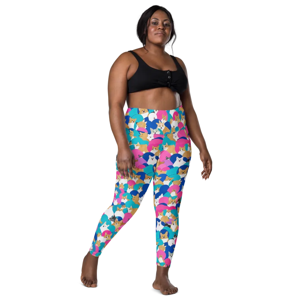 Cobalt Corgi Club on Leggings with Pockets — Front
