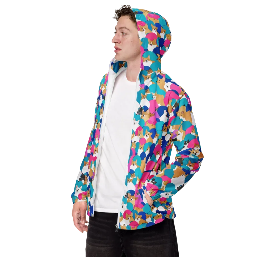 Cobalt Corgi Club on Men's Windbreaker — Left Front