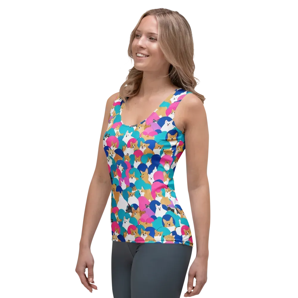 Cobalt Corgi Club on Women's Tank Top — Left Front