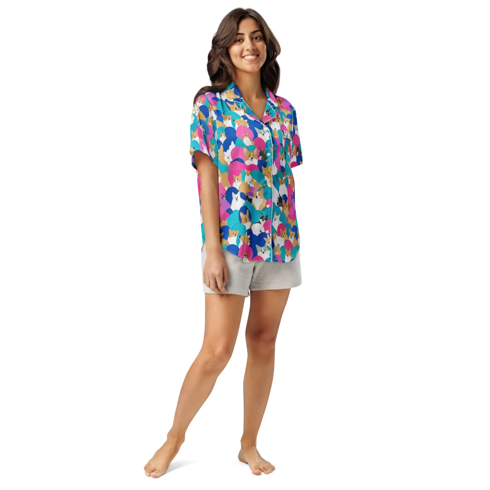 Cobalt Corgi Club on Women's Short Sleeve Pajama Top — Front