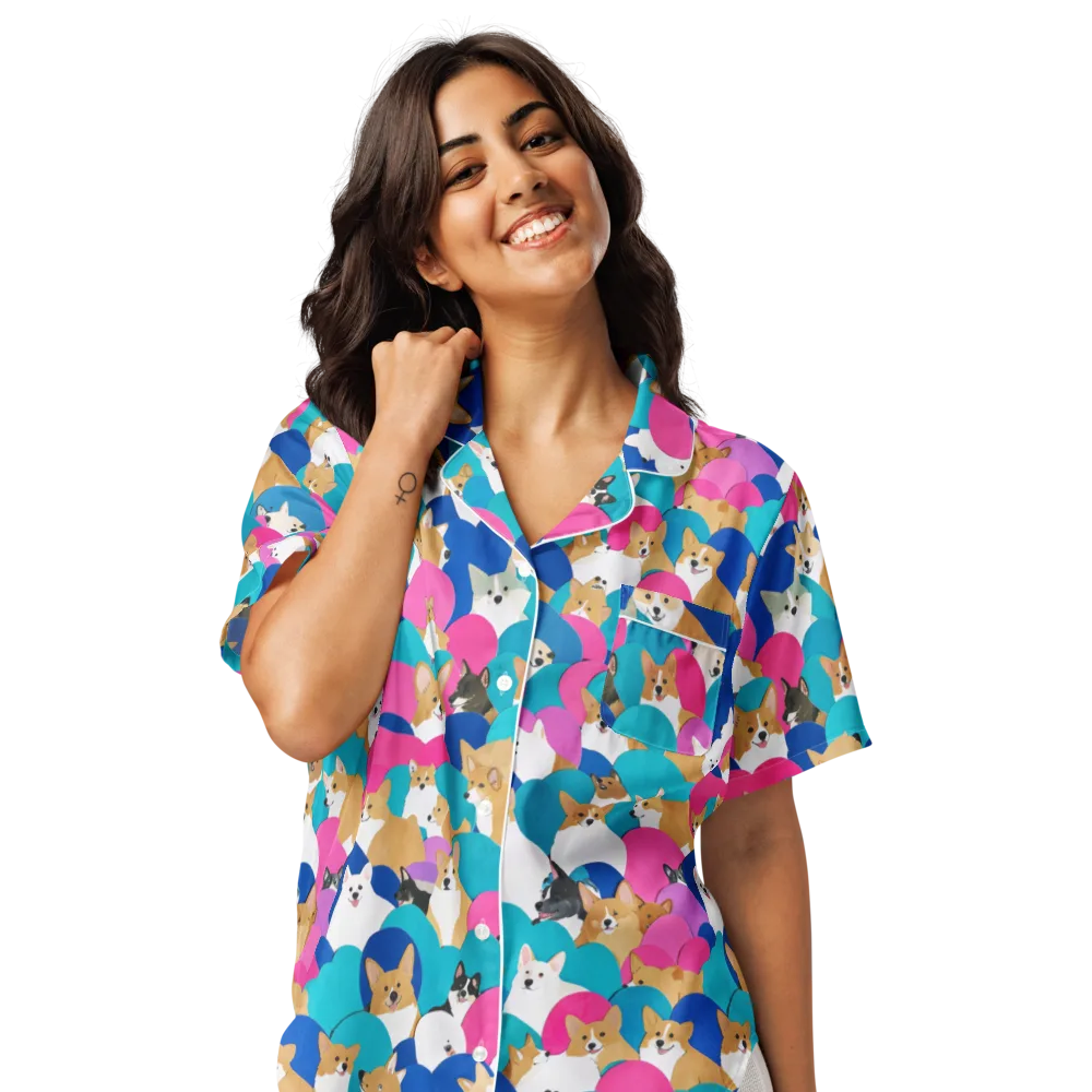 Cobalt Corgi Club on Women's Short Sleeve Pajama Top — Front