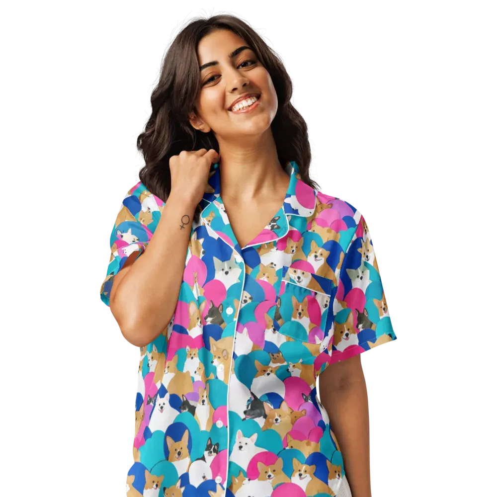 Cobalt Corgi Club on Women's Short Sleeve Pajama Top — Front