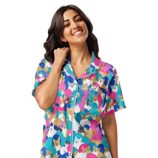 Cobalt Corgi Club on a Women's Short Sleeve Pajama Top