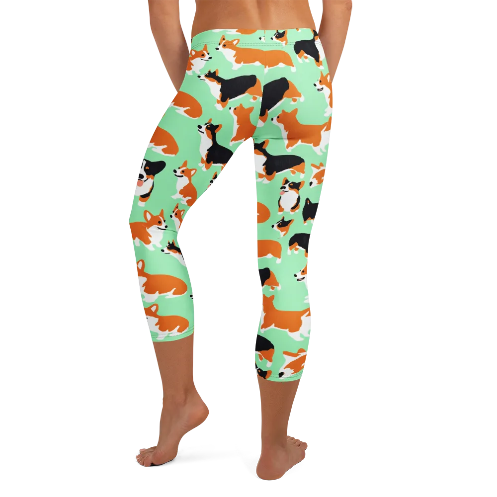 Minted Corgis on Capri Leggings — Back