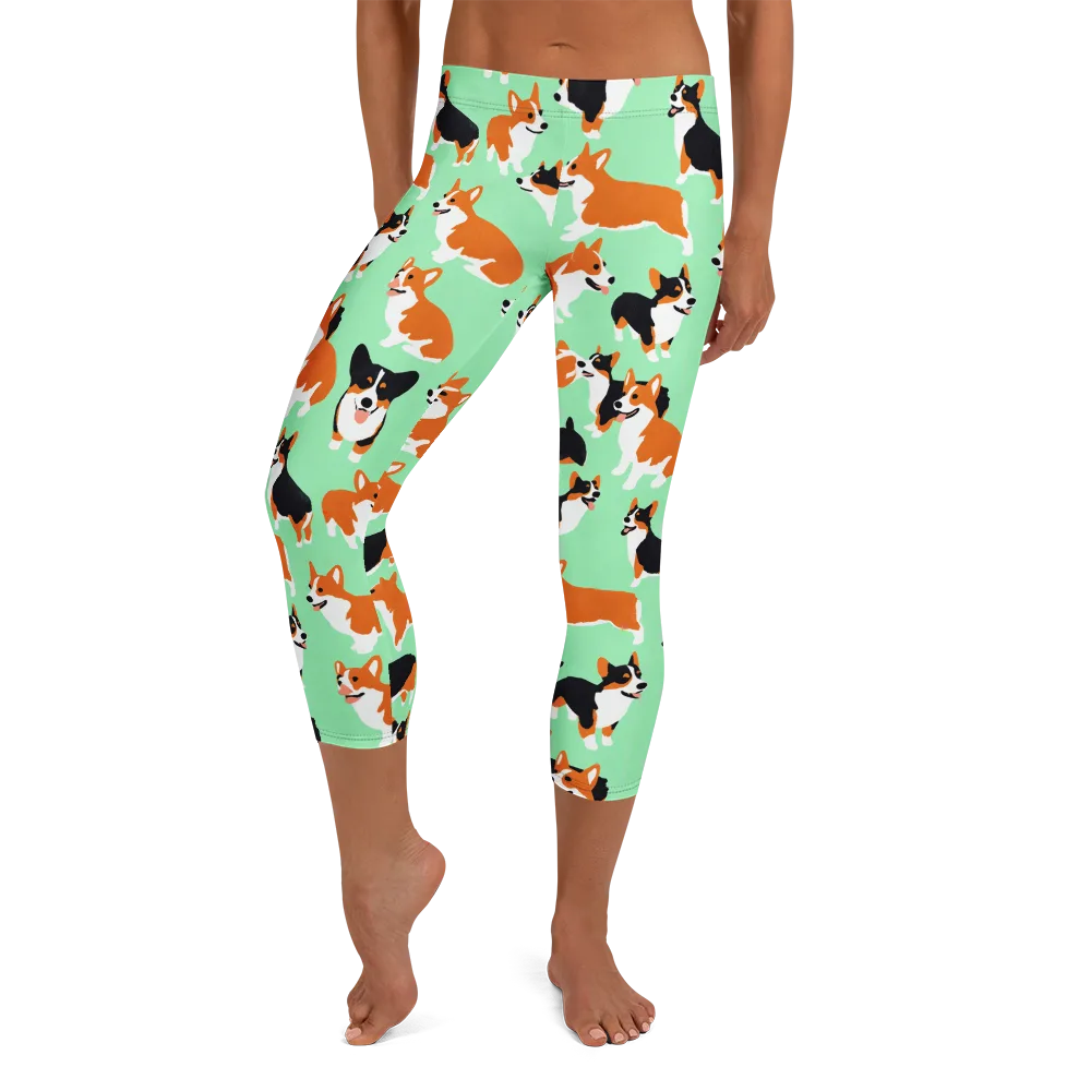 Minted Corgis on Capri Leggings — Front