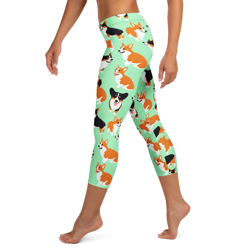 Minted Corgis on Capri Leggings — Left