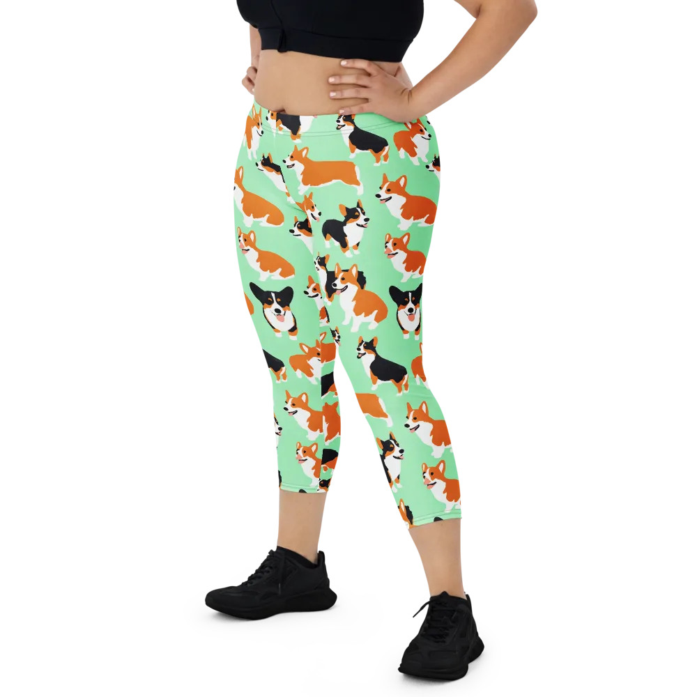 Minted Corgis on Capri Leggings — Front