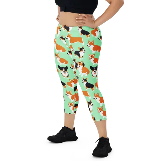 Minted Corgis on a Capri Leggings
