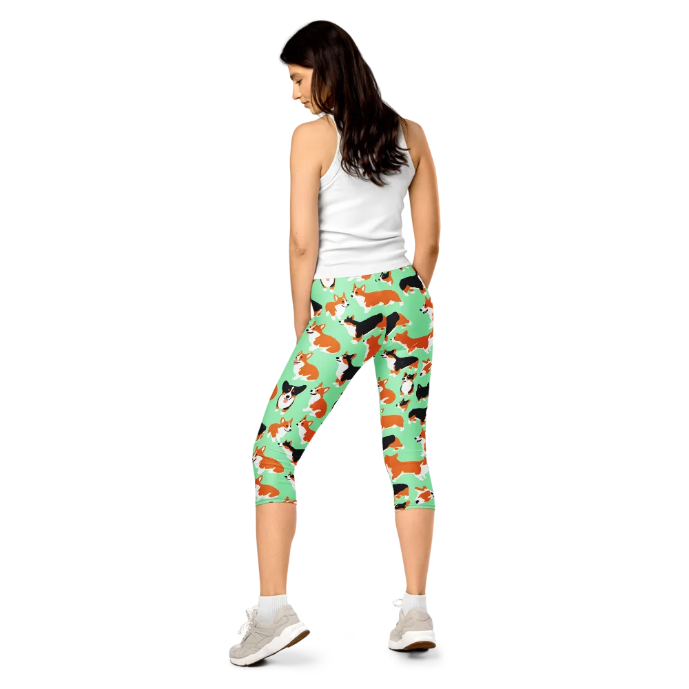 Minted Corgis on Capri Leggings — Back