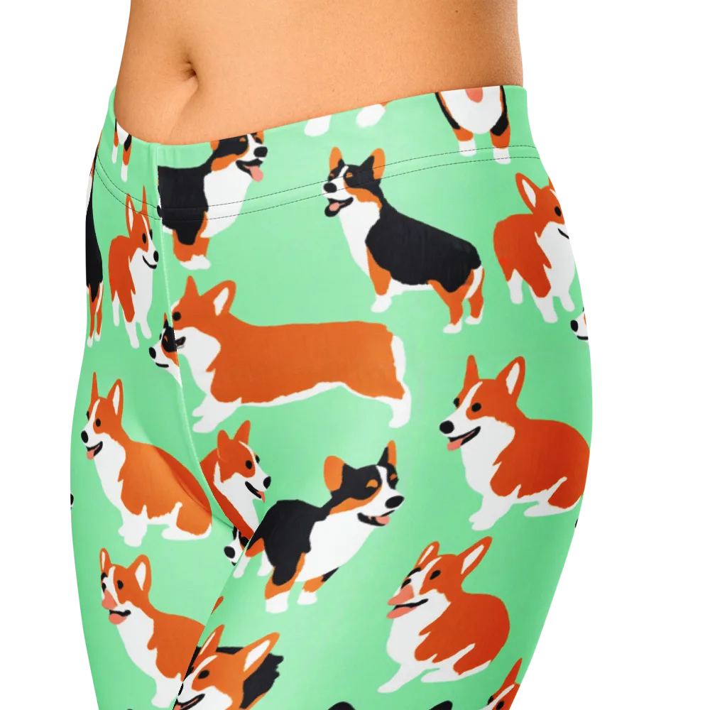 Minted Corgis on Capri Leggings — Zoomed-in
