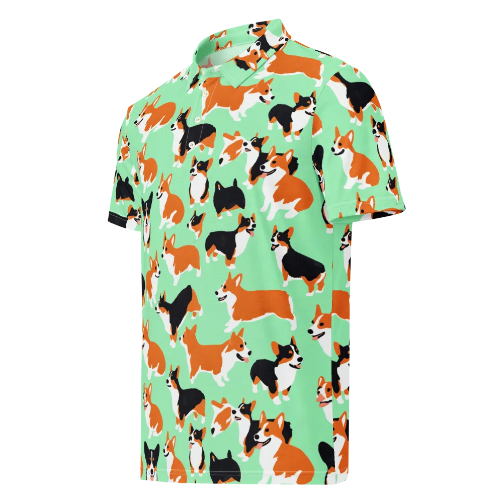 Minted Corgis on Men's Slim Fit Polo Shirt — Left Front