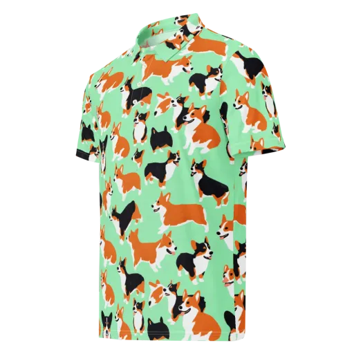 Minted Corgis on a Men's Slim Fit Polo Shirt