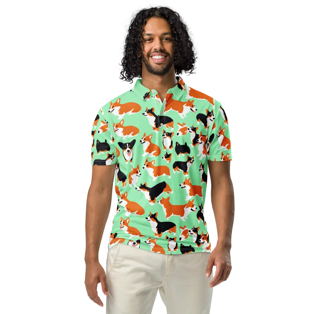 Minted Corgis on Men's Slim Fit Polo Shirt — Front