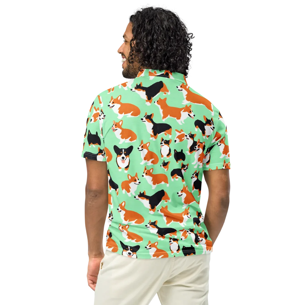 Minted Corgis on Men's Slim Fit Polo Shirt — Back
