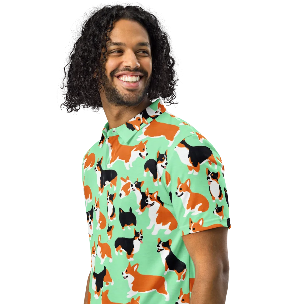 Minted Corgis on Men's Slim Fit Polo Shirt — Left Front