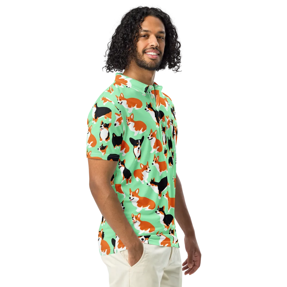 Minted Corgis on Men's Slim Fit Polo Shirt — Right Front