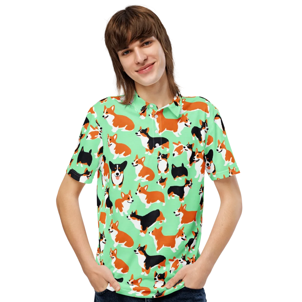 Minted Corgis on Men's Slim Fit Polo Shirt — Front