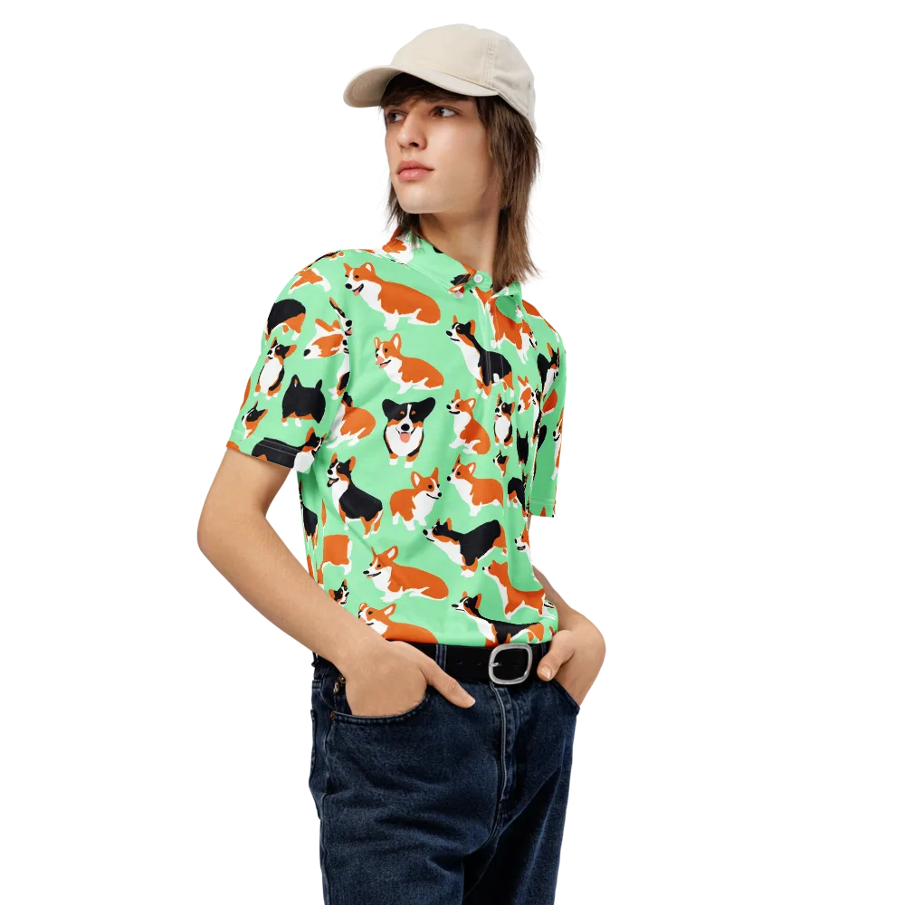 Minted Corgis on Men's Slim Fit Polo Shirt — Right Front