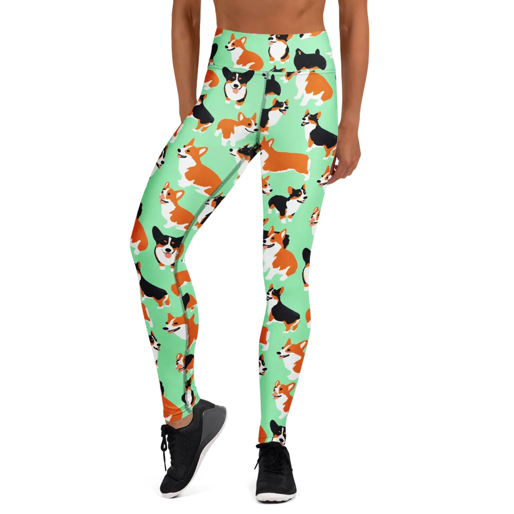 Minted Corgis on Yoga Leggings — Front