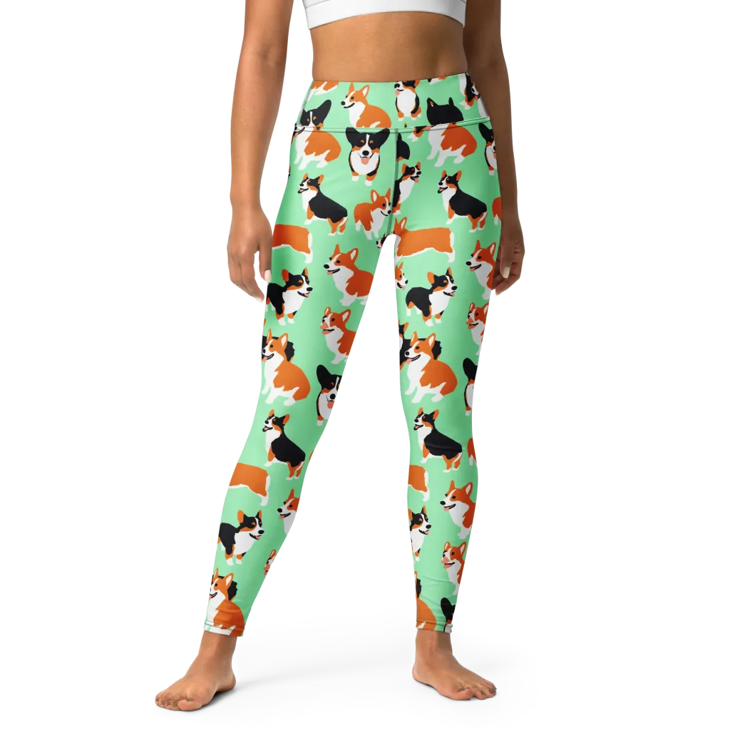 Minted Corgis on Yoga Leggings — Front