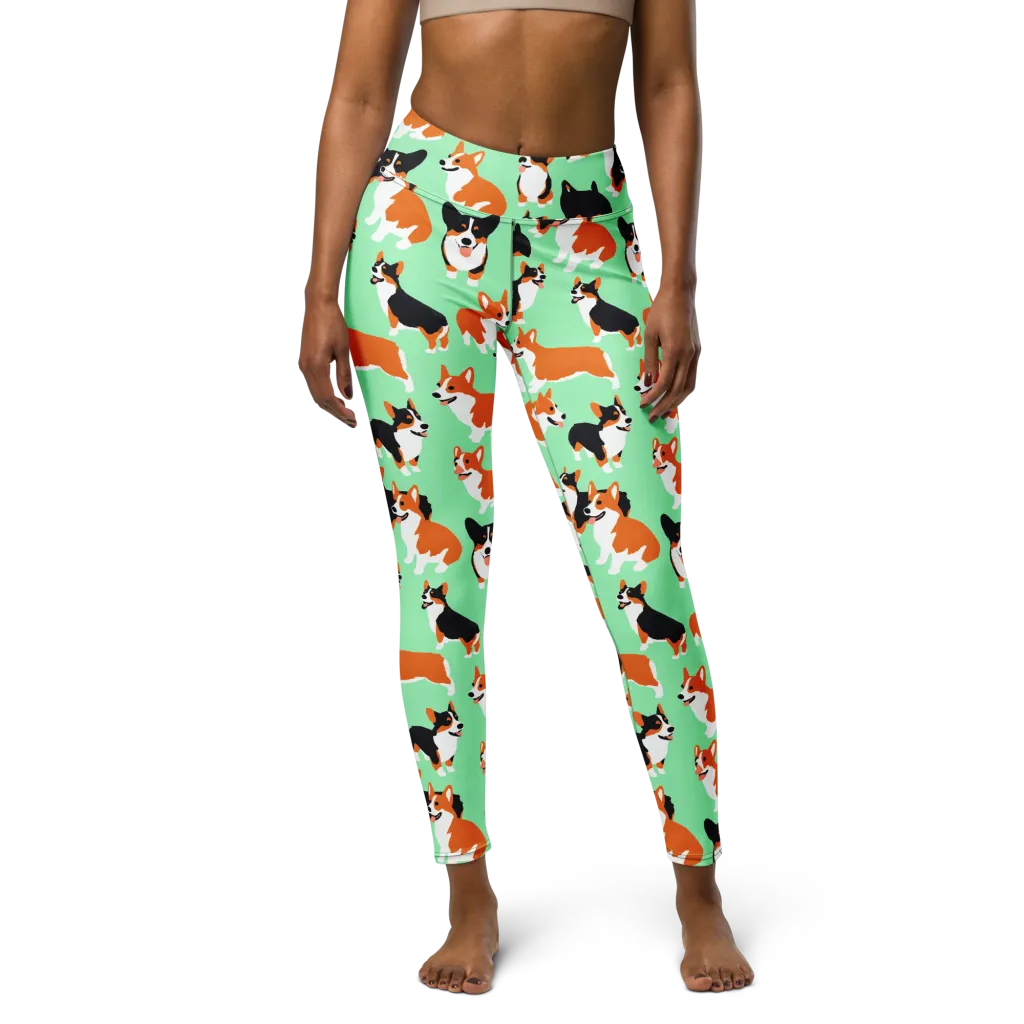 Minted Corgis on Yoga Leggings — Front