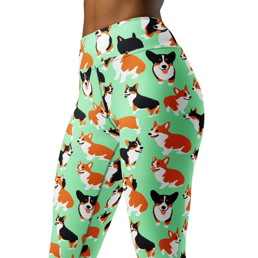 Minted Corgis on Yoga Leggings — Left Front