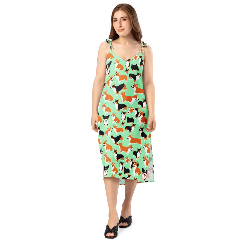 Minted Corgis on Slip Dress — Front